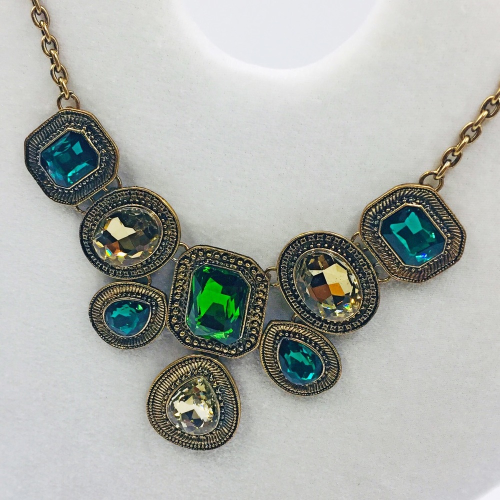 Emerald Green Citrine Gold  Stones Statement Piece